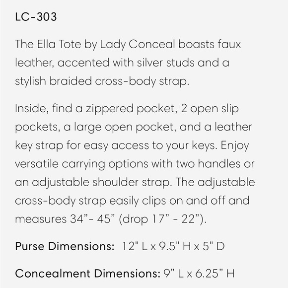 Lady Conceal Ella crossbody tote conceal carry - Picture 10 of 11